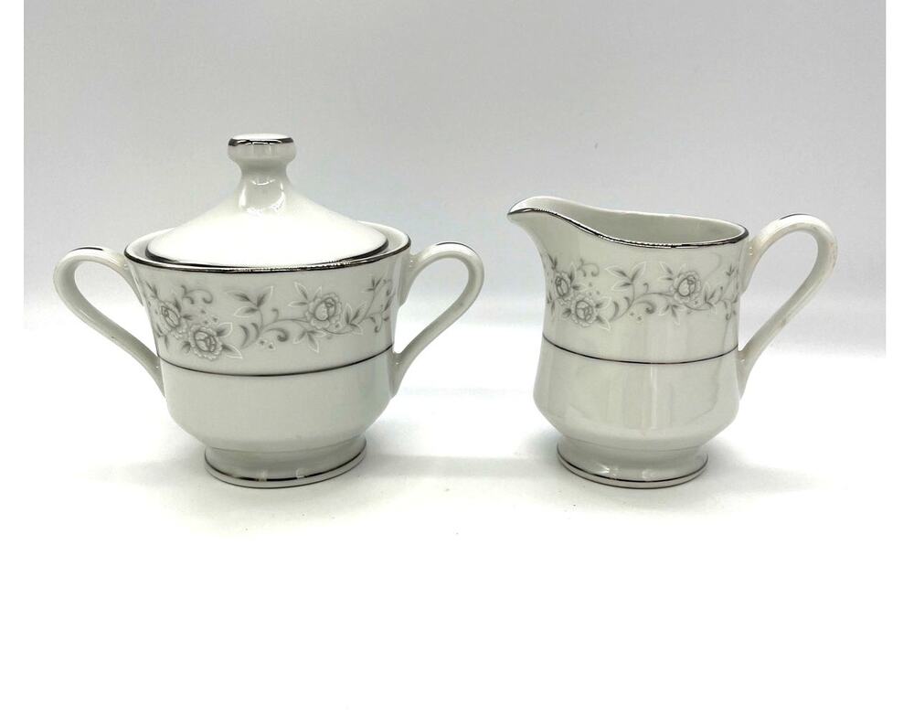 Vintage Platinum Rose Fine China Cream & Sugar Bowl Made in Japan